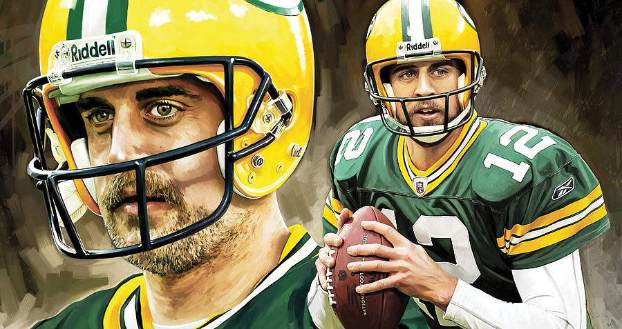 Nfl Painting - Aaron Rodgers Green Bay Packers Quarterback Artwork by Shera...