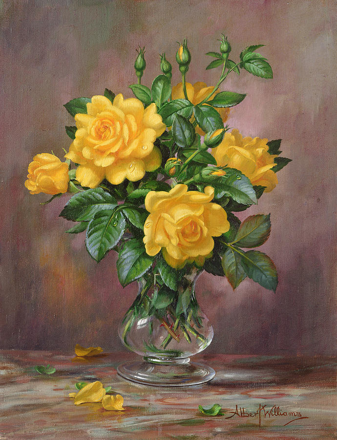 Radiant Yellow Roses Painting by Albert Williams
