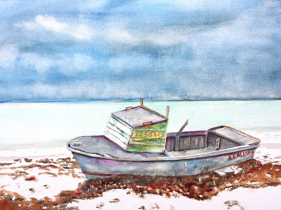 Abandoned Beached Wood Boat Painting by Carlin Blahnik CarlinArtWatercolor