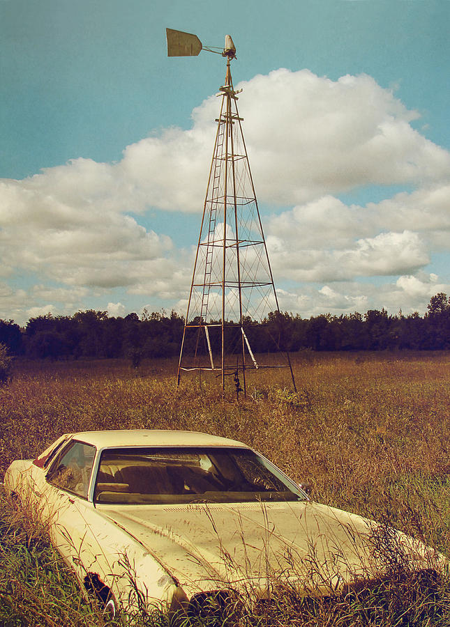 Abandoned Car And Windmill Photograph by Francois Dion Abandoned Car And Windmill Photograph by Francois Dion