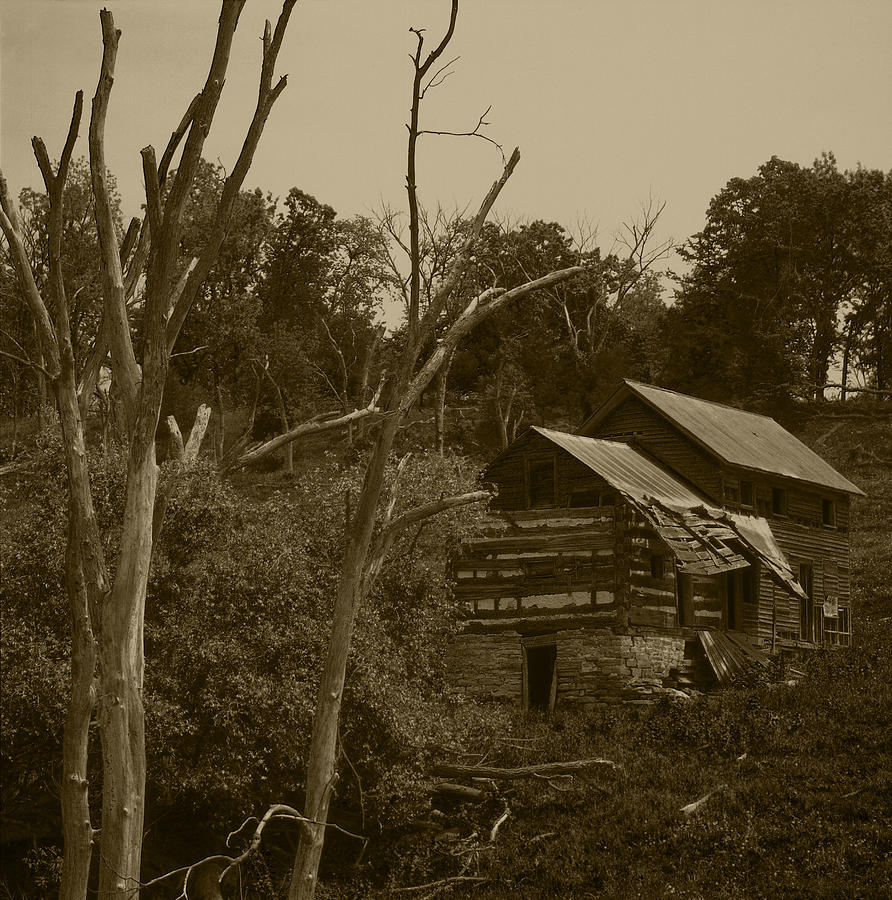 Abandoned Farm Sepia Photograph