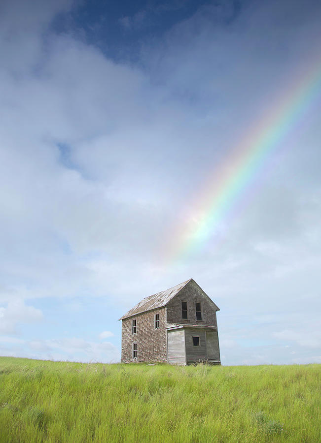Abandoned Farmhouse With A Rainbow Photograph by Grant Faint