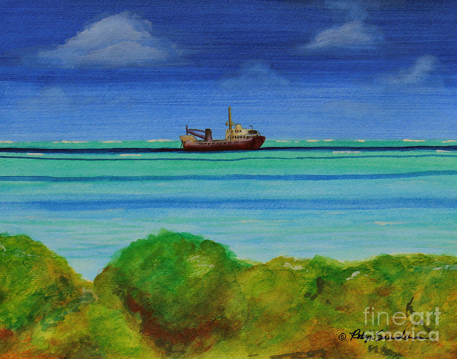 Abandoned in the Turquise Waters Painting by Robyn Saunders