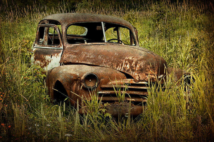 Abandoned Vintage Car along the roadside in Ontario Canada Photograph by Randall Nyhof