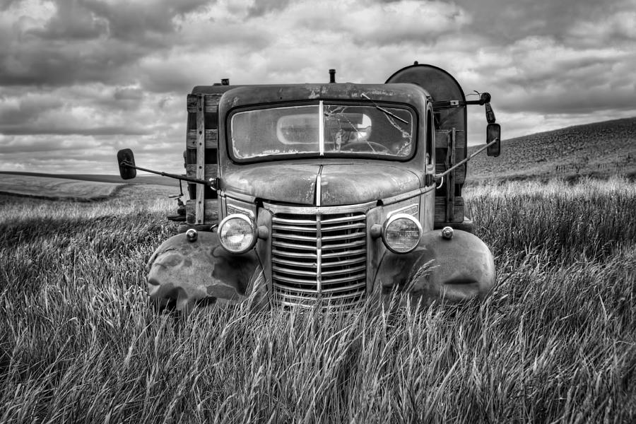 Black And White Photograph - Abandoned Work Truck - Chevy - Palouse by Nikolyn McDonald