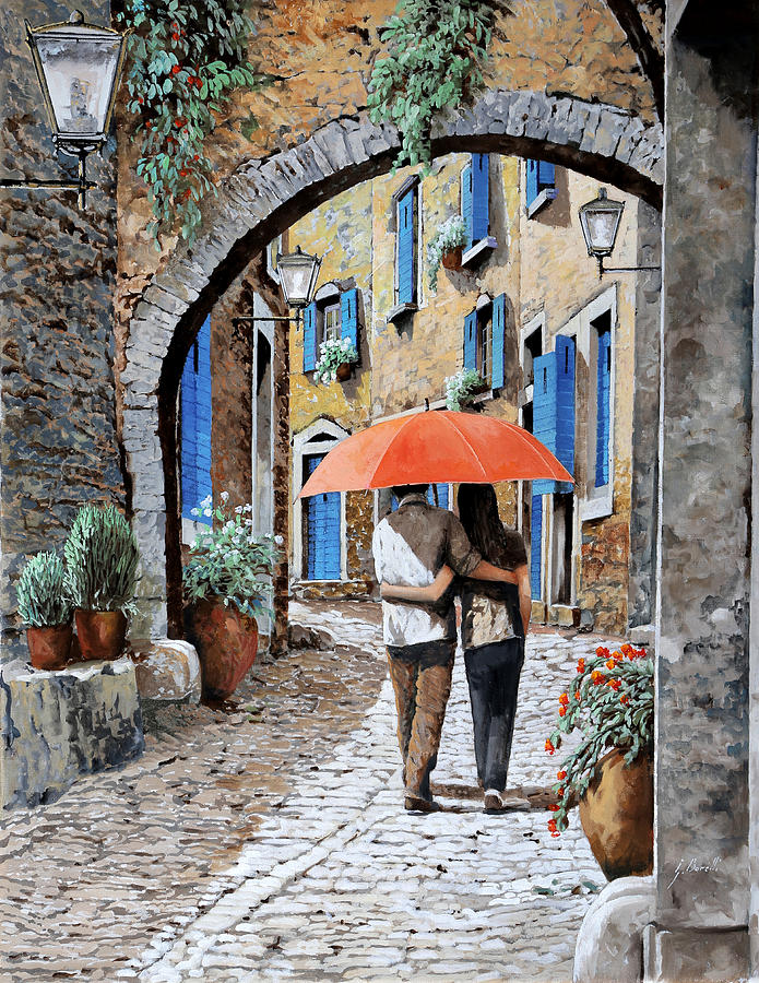 Umbrella Painting - Teneramente Abbracciati Sotto Lombrello by Guido Borelli