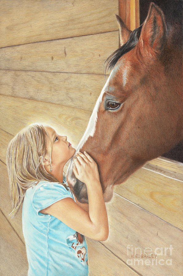 Horse Drawing - Abbys Connection by Helen Bailey