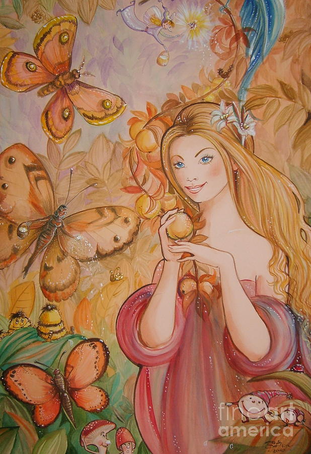 Abigail in the golden forest Painting by Ottilia Revesz