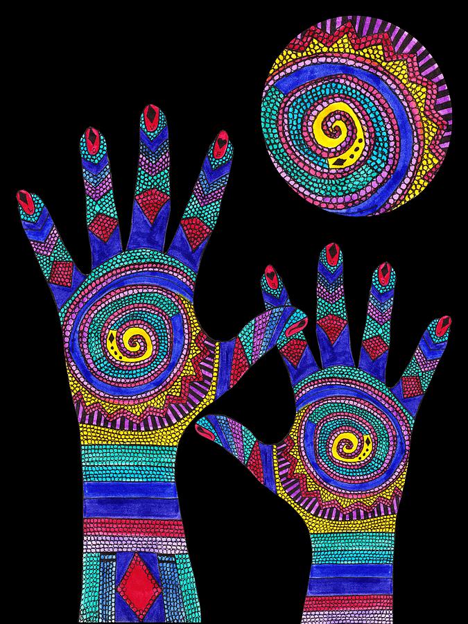 Up Movie Drawing - Aboriginal Hands to the Sun by Barbara St Jean
