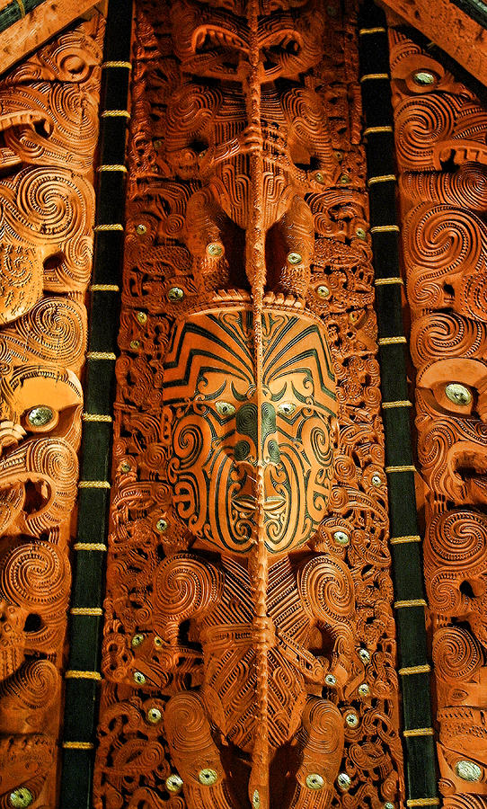 Aborigine Wood Carving on Architecture Photograph by Linda Phelps