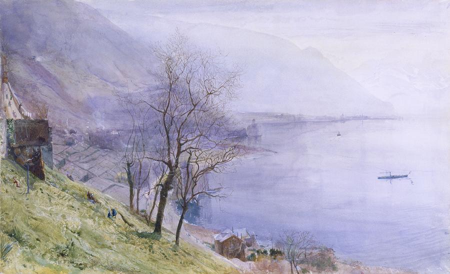 Mountain Drawing - Above Montreux by John William Inchbold