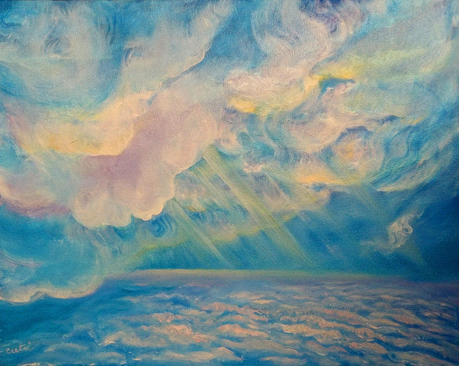 Above the Sun Splashed Clouds Painting by Anne Cameron Cutri