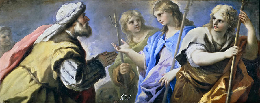 Abraham and the three angels Painting by Luca Giordano