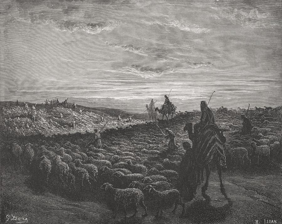 Abraham Journeying Into The Land Of Canaan Painting by Gustave Dore