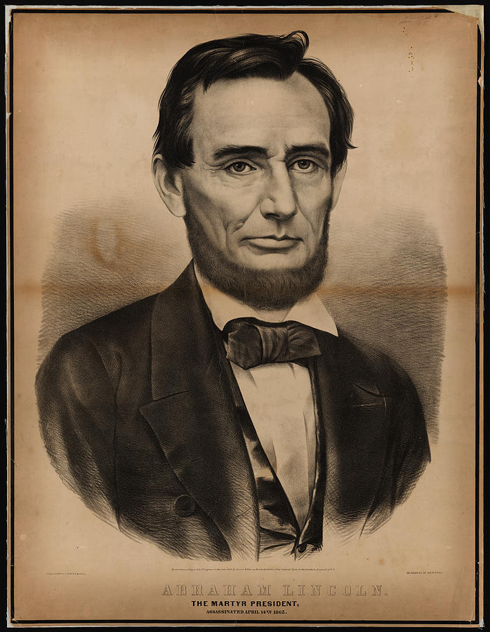 Abraham Lincoln The martyr President Assassinated April 14 1865 Currier and Ives portrait Painting by MotionAge Designs
