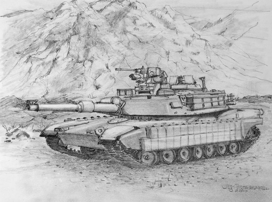 Abrams M1 Tank Drawing by Jim Hubbard