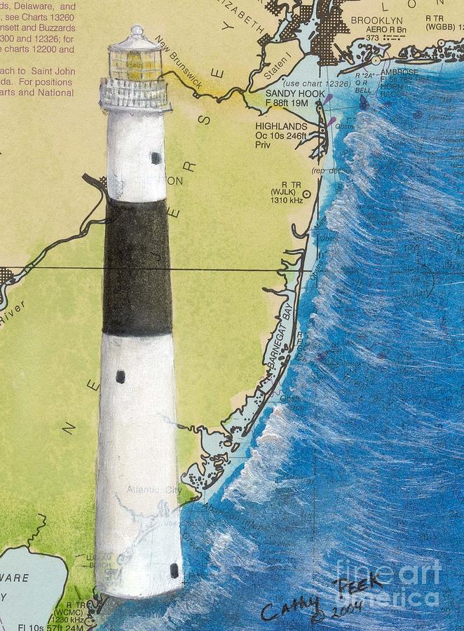 Absecon Lighthouse NJ Nautical Chart Map art Cathy Peek Painting by