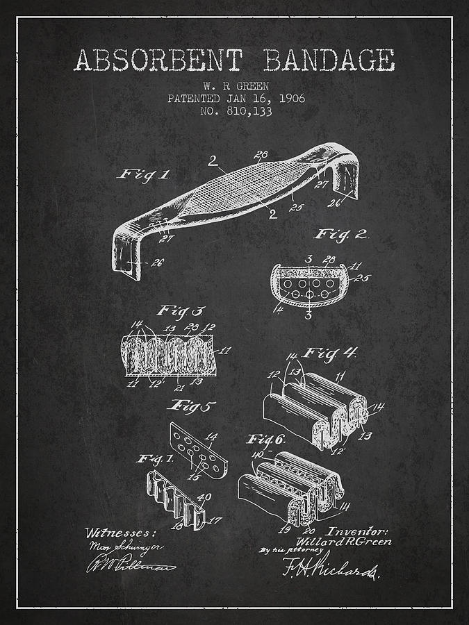 Vintage Digital Art - Absorbent Bandage Patent from 1906 - Charcoal by Aged Pixel