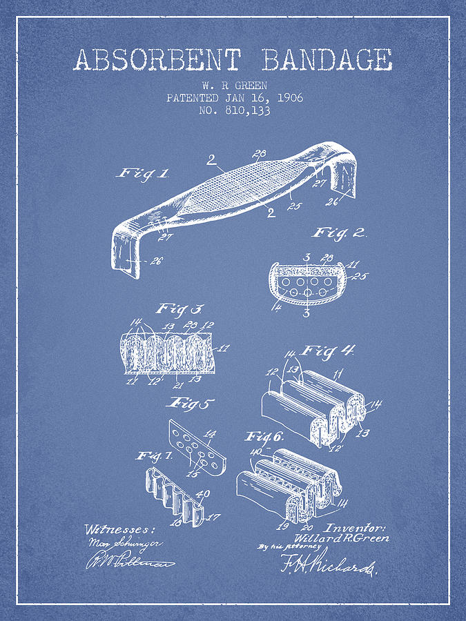 Vintage Digital Art - Absorbent Bandage Patent from 1906 - Light Blue by Aged Pixel