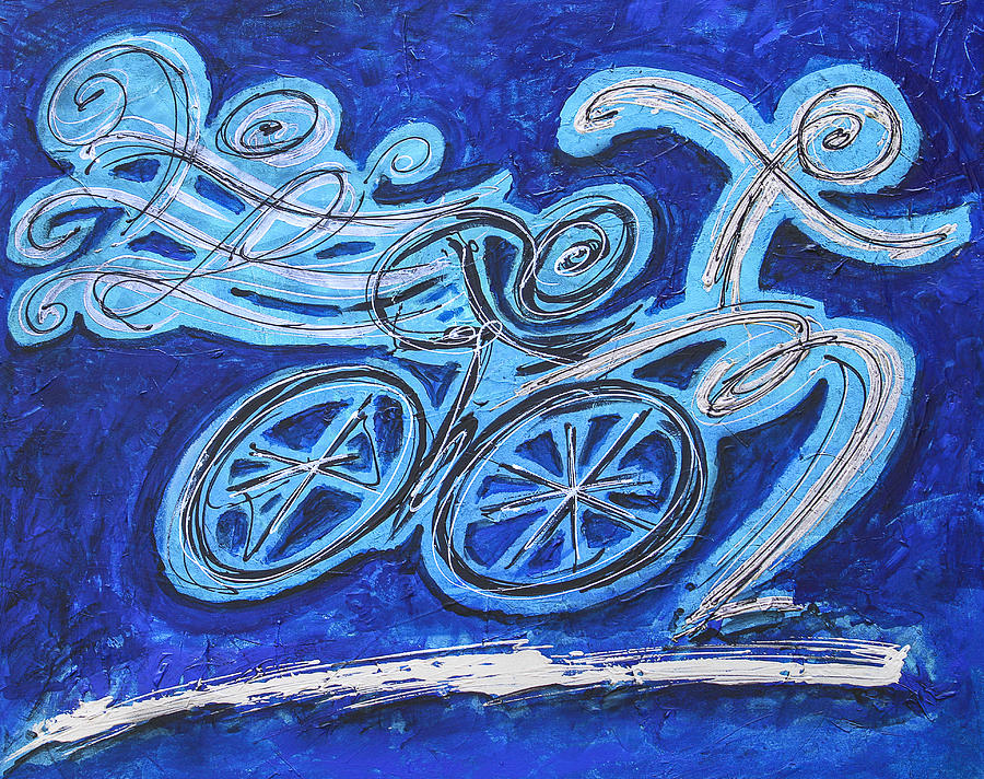 Iron Man Painting - Abstarct Triathlon in Blue by Alejandro Maldonado