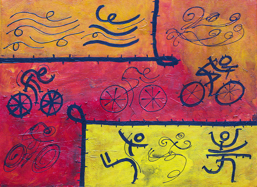 Iron Man Painting - Abstarct Triathlon in warm colors by Alejandro Maldonado