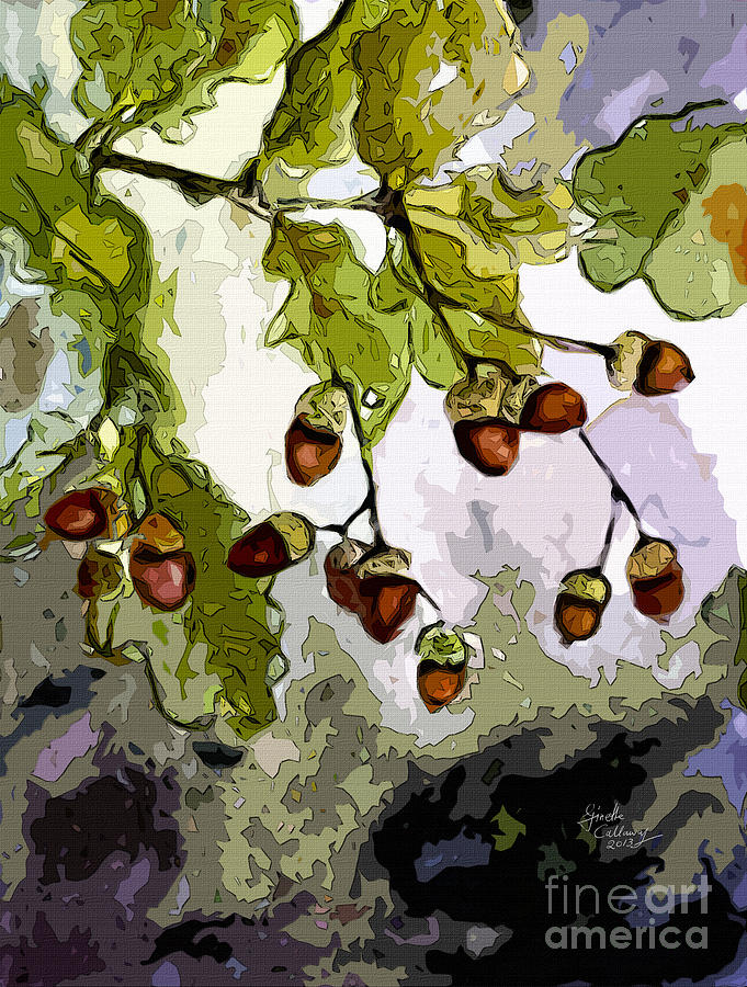 Abstract Acorns and Oak Leaves Painting by Ginette Callaway