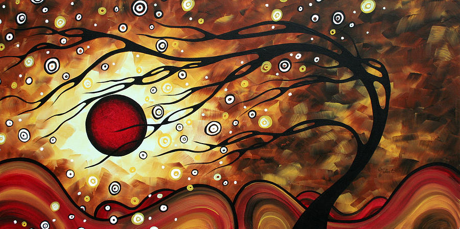 Abstract Art Original Circle Painting FLAMING DESIRE by MADART Painting by Megan Aroon