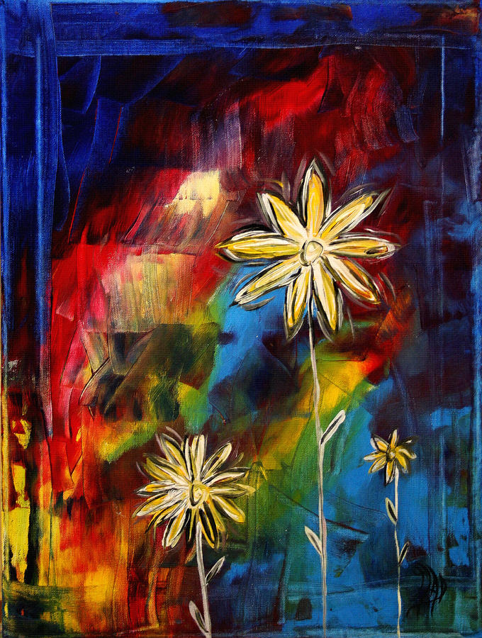 Abstract Painting - Abstract Art Original Daisy Flower Painting VISUAL FEAST by MADART by Megan Aroon