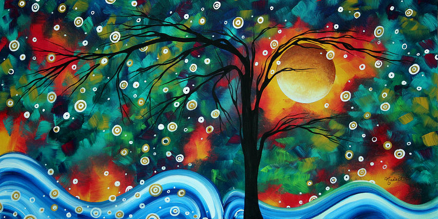 Abstract Art Original Landscape Painting Bold Circle of Life Design DANCE THE NIGHT AWAY by MADART Painting by Megan Aroon