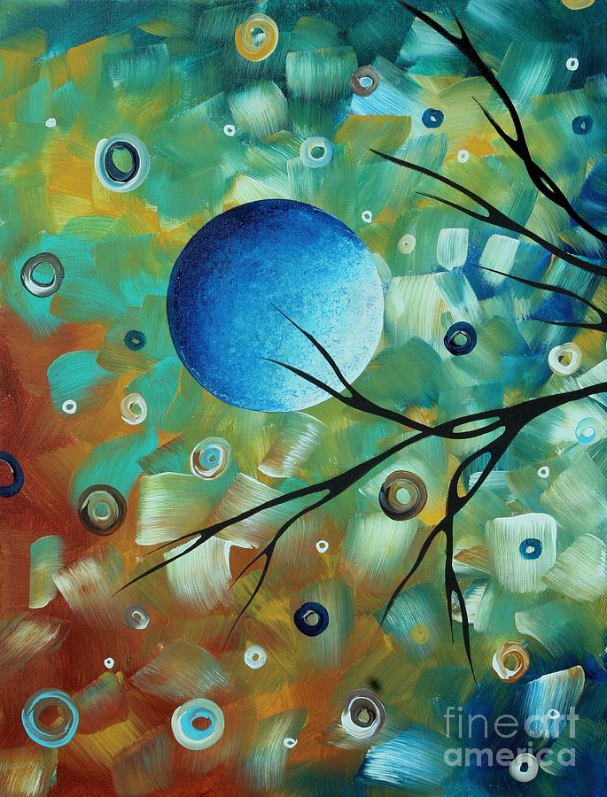Abstract Art Original Landscape Painting Colorful Circles MORNING BLUES I by MADART Painting by Megan Aroon