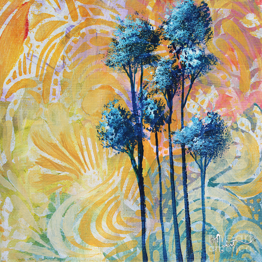 Abstract Painting - Abstract Art Original Landscape Painting Contemporary Design BLUE TREES II by MADART by Megan Aroon