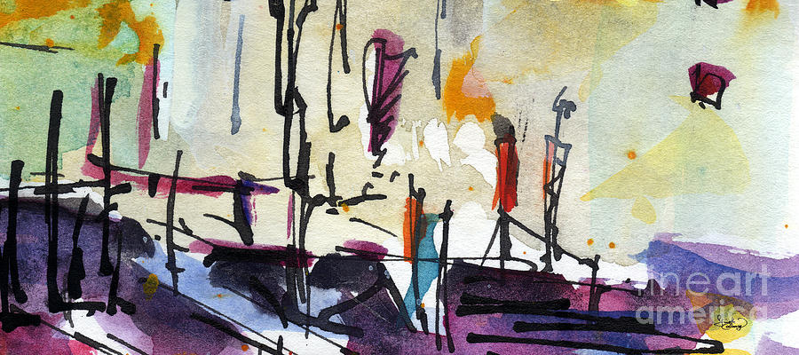 Abstract Barcelona Intuitive Abstract Watercolor and Ink Painting by Ginette Callaway