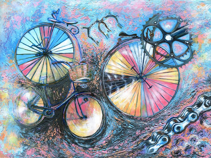 Abstract Painting - Abstract bicycle painting by Marion Yeo