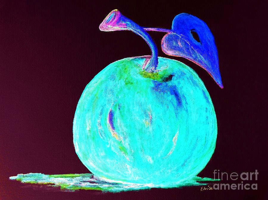 Apple Painting - Abstract Blue and Teal Apple on Black by Eloise Schneider Mote