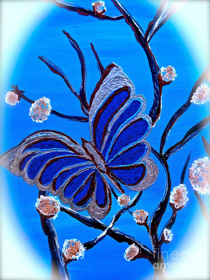 Abstract Blue Butterfly Painting by Saundra Myles