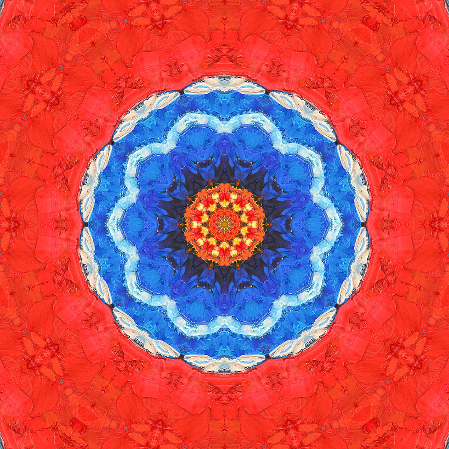 Abstract Blue Poppy Mandala Painting by Ana Maria Edulescu