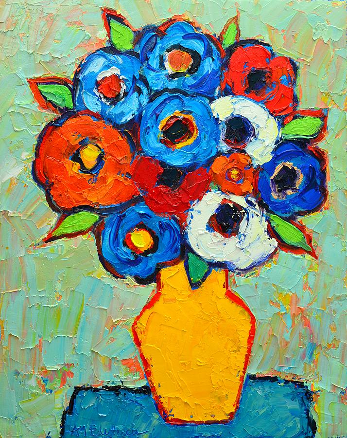 Abstract Bunch Of Colorful Poppies And Anemone  Painting by Ana Maria Edulescu