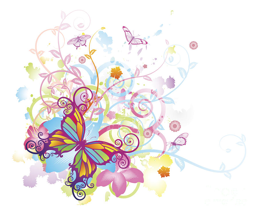 Abstract butterfly floral background Mixed Media by Christos Georghiou