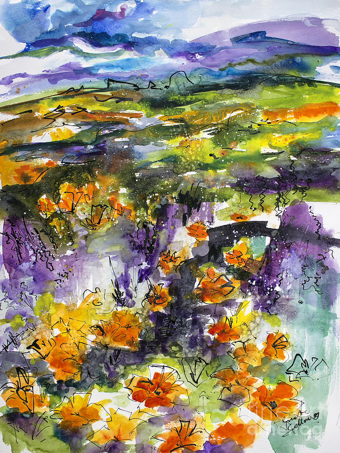 Abstract California Poppies Painting by Ginette Callaway
