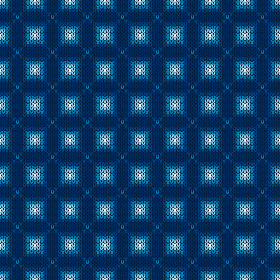 Abstract Checkered Knitted Sweater Pattern Vector Seamless Background With Shades Of Blue Colors Wool Knit Texture Imitation