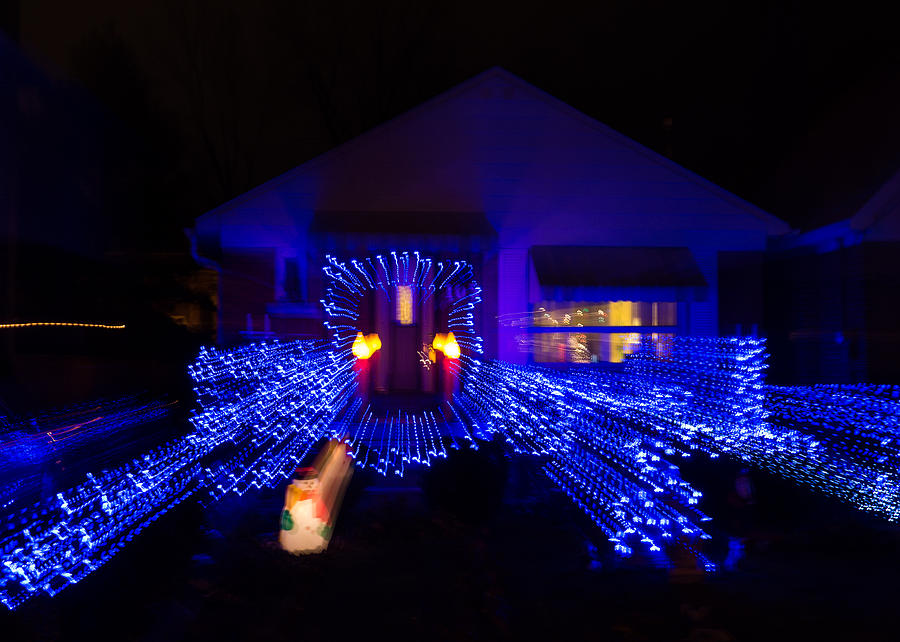 Abstract Christmas Lights - Blue Holidays House Impression Photograph by Georgia Mizuleva