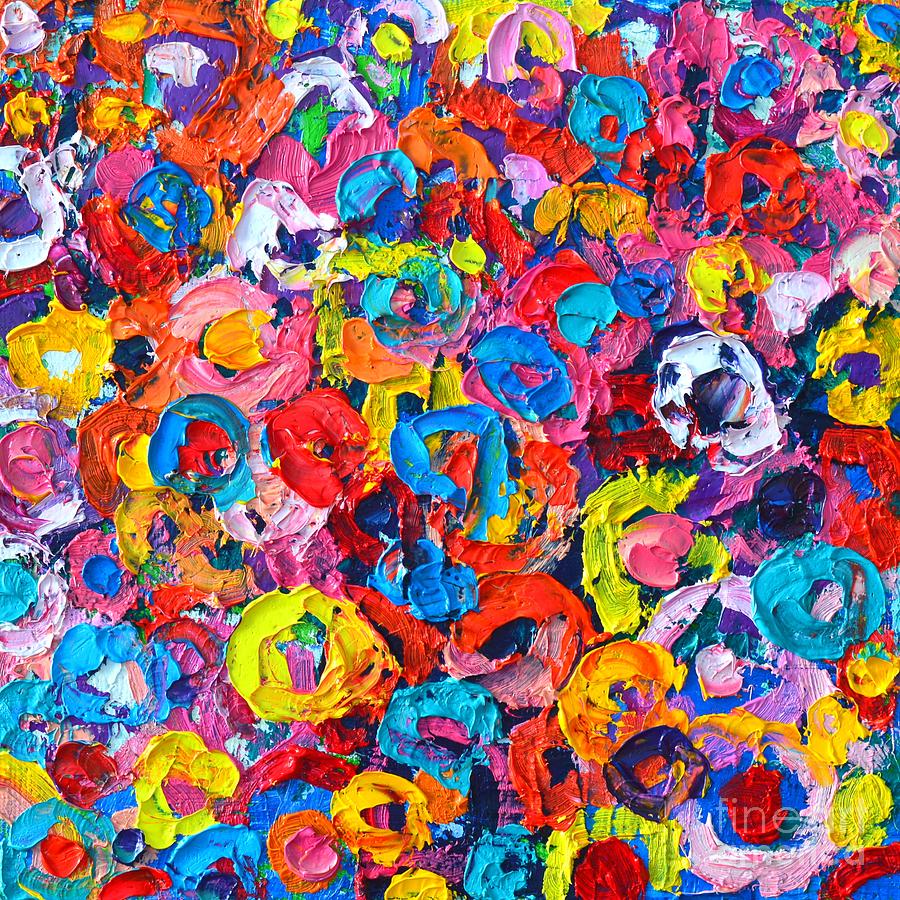 Abstract Colorful Flowers 3 - Paint Joy Series Painting by Ana Maria Edulescu