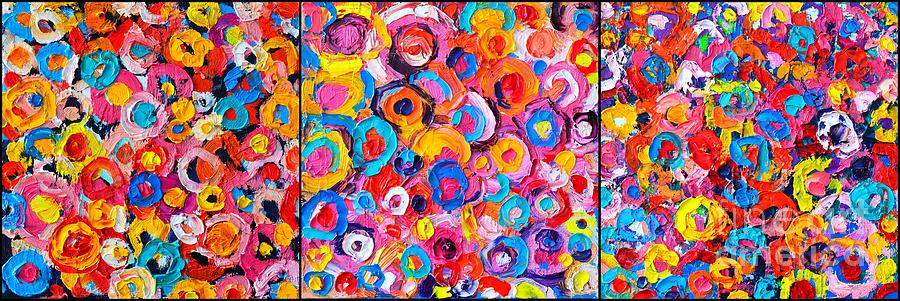 Abstract Colorful Flowers Triptych  Painting by Ana Maria Edulescu