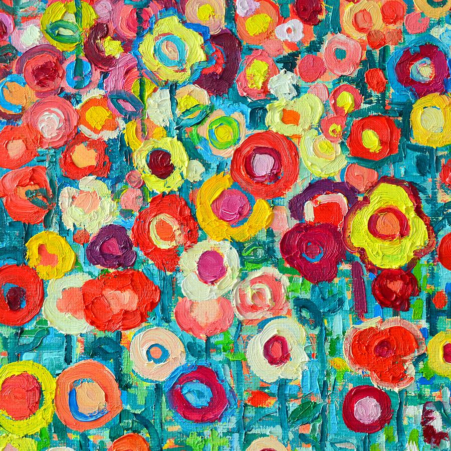 Abstract Painting - Abstract Colorful Wildflowers by Ana Maria Edulescu