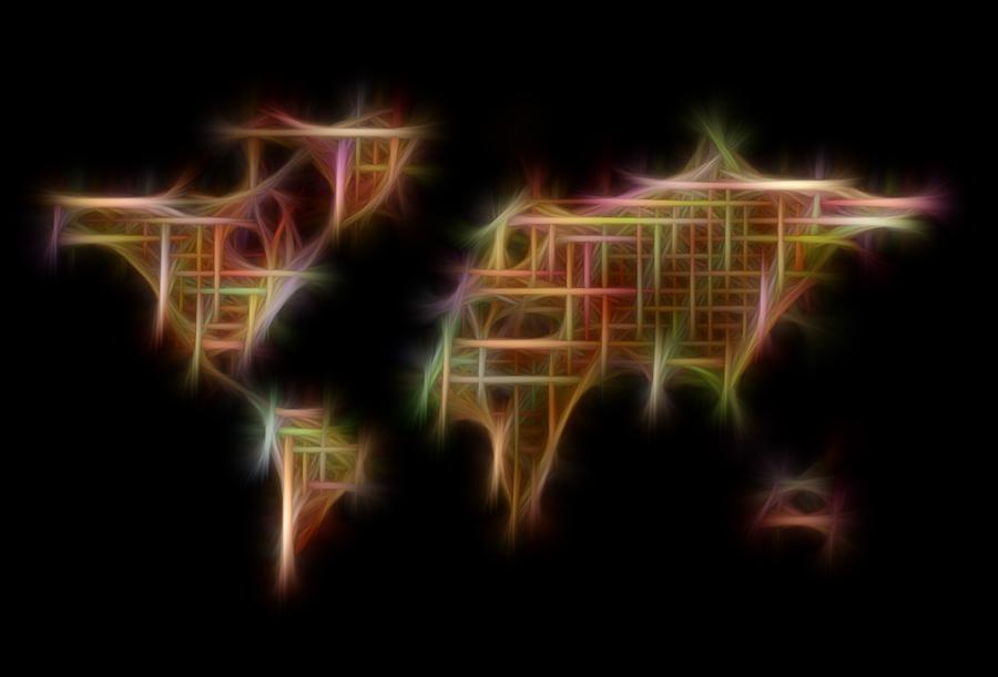 Abstract Colorful World Map Digital Fractalius Painting by Georgeta Blanaru
