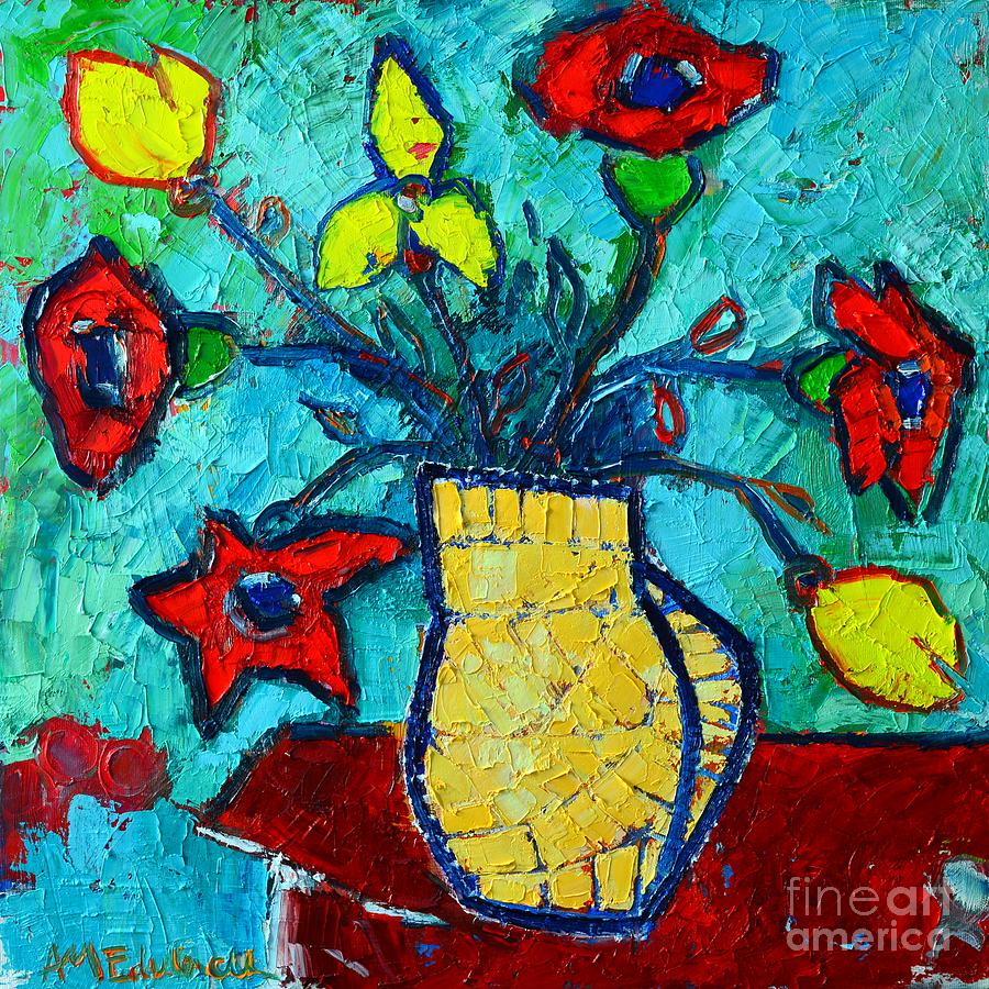 Abstract Dancing Flowers Painting by Ana Maria Edulescu