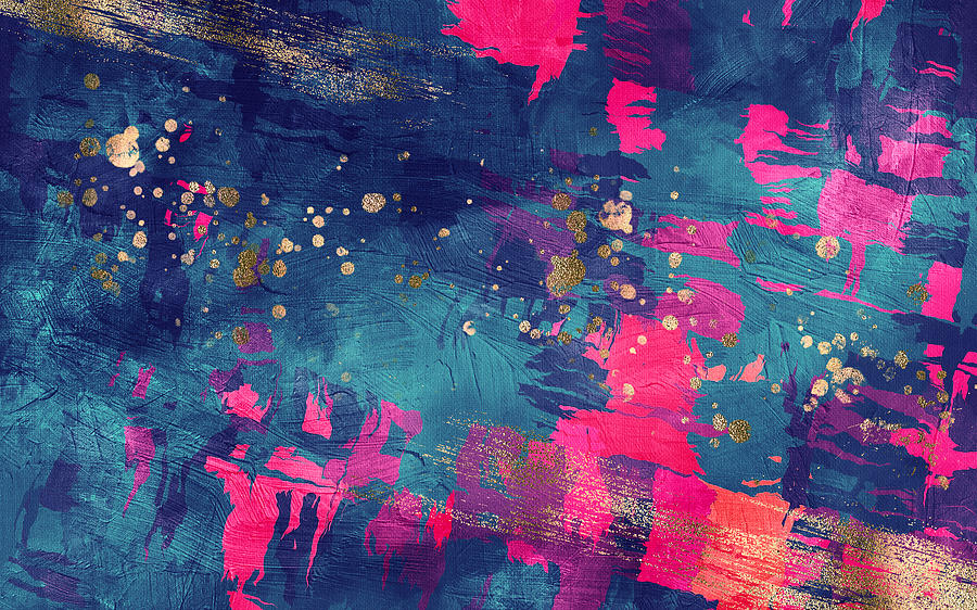 Abstract dark blue and magenta texture with gold inclusions background. Digital Illustration imitating oil painting on canvas Photograph by Oxygen
