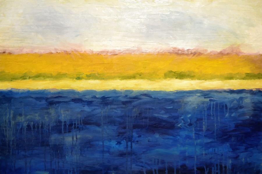 Sunset Painting - Abstract Dunes with Blue and Gold by Michelle Calkins