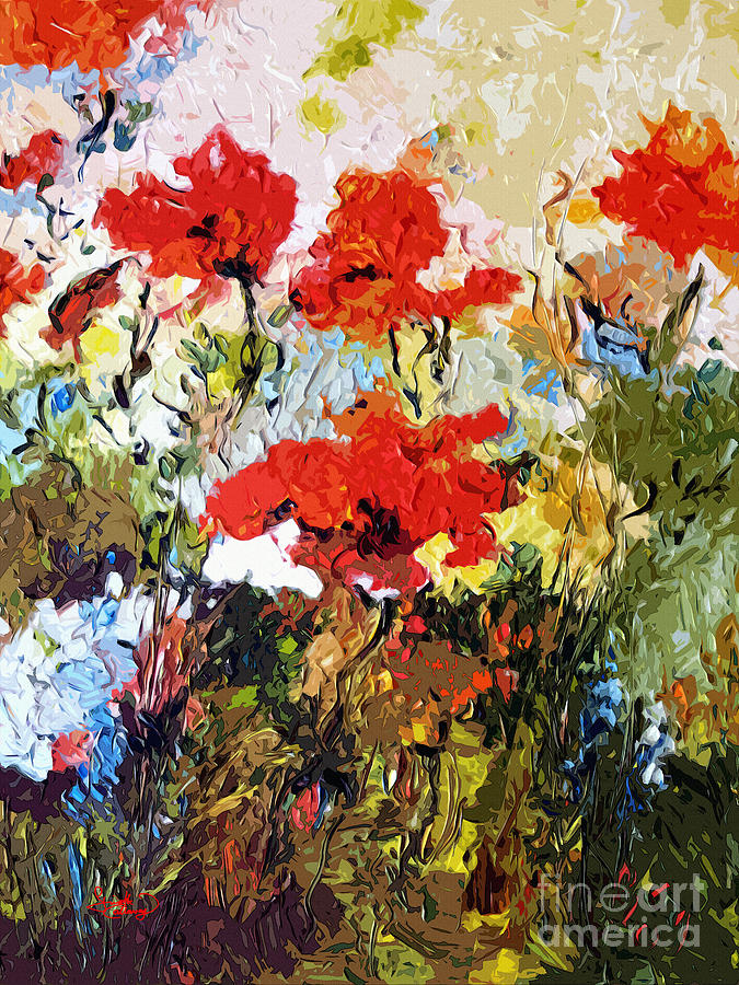 Abstract Expressive Poppies Provencale Painting by Ginette Callaway