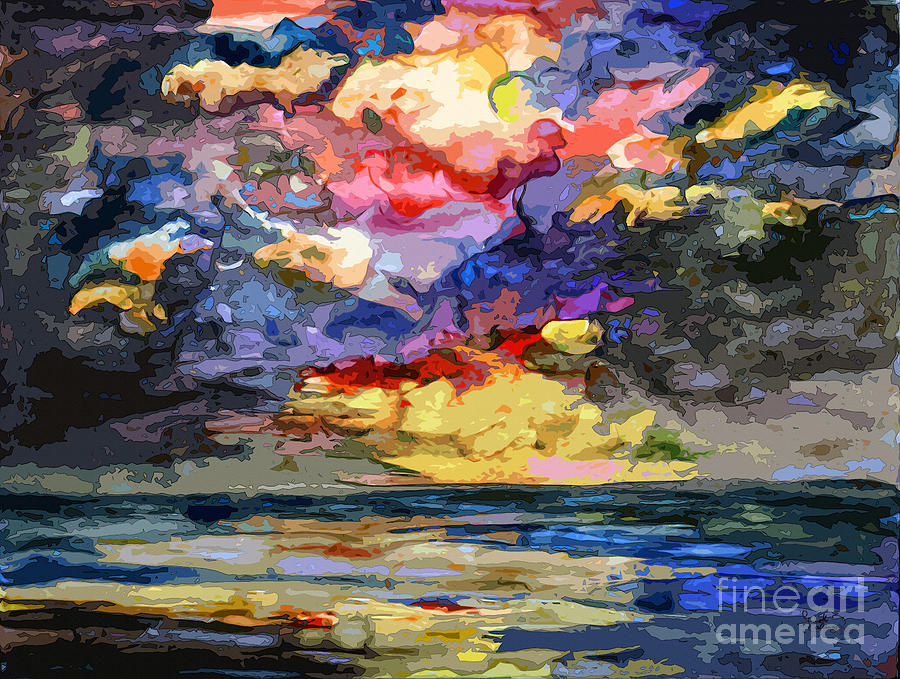 Abstract Stormy Sunrise Seascape Mixed Media by Ginette Callaway